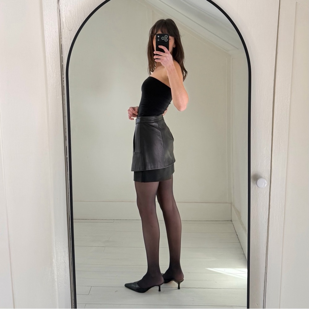 Tibi Leather Overlay Mini Wrap Skort - Picture 2 of 10